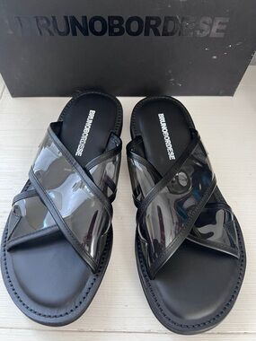 BRUNOBORDESE Men’s Black Clear Strap Slide Sandals